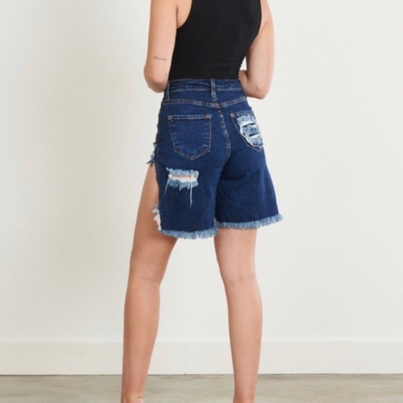 VIBRANT MIU Jean Shorts Distressed Bermuda Stretch Denim Streetwear Size Large - Picture 4 of 10
